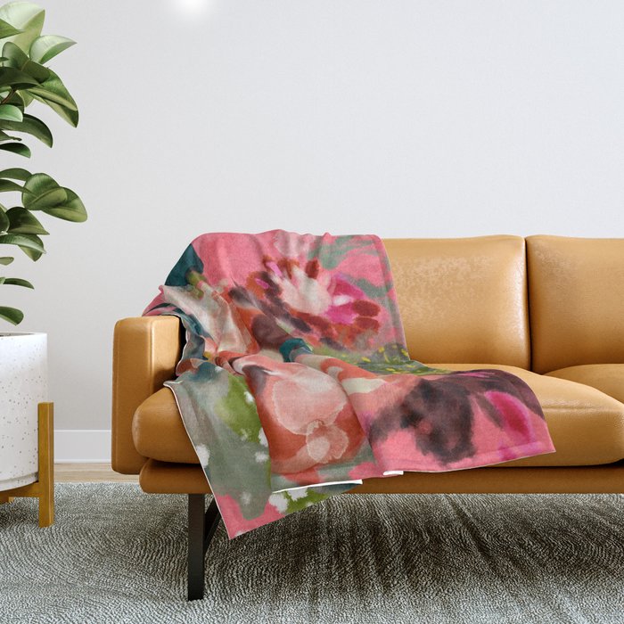bloom it, abstract art Throw Blanket Gallery Image 1