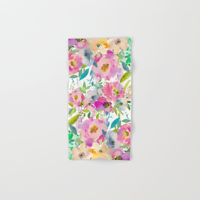 Hand painted pink lavender lilac teal watercolor elegant floral Towels Gallery Image 1