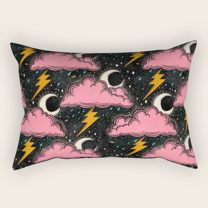 Stormy Night - black & pink Rectangular Pillow Gallery Image 2