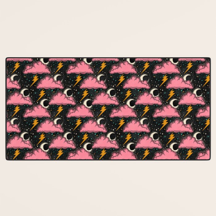 Stormy Night - black & pink Desk Mat Gallery Image 3