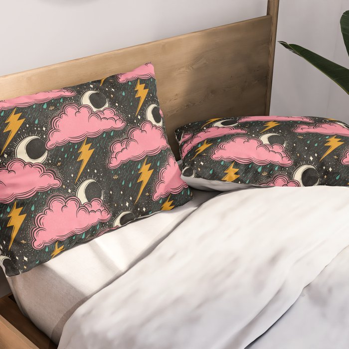 Stormy Night - black & pink Pillow Sham Gallery Image 2