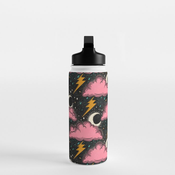 Stormy Night - black & pink Water Bottle Gallery Image 3
