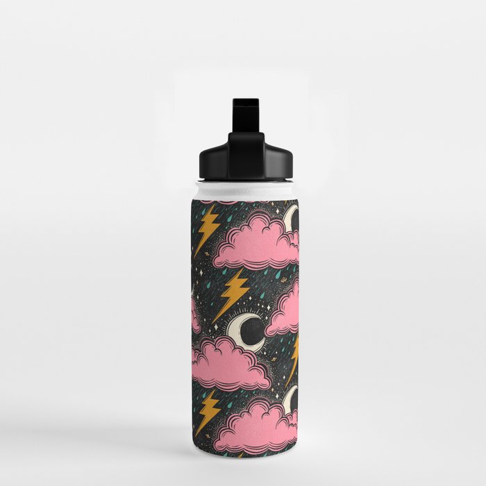Stormy Night - black & pink Water Bottle Gallery Image 2