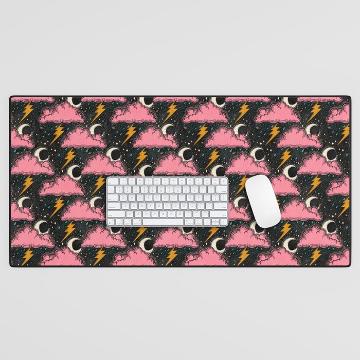 Stormy Night - black & pink Desk Mat Gallery Image 1