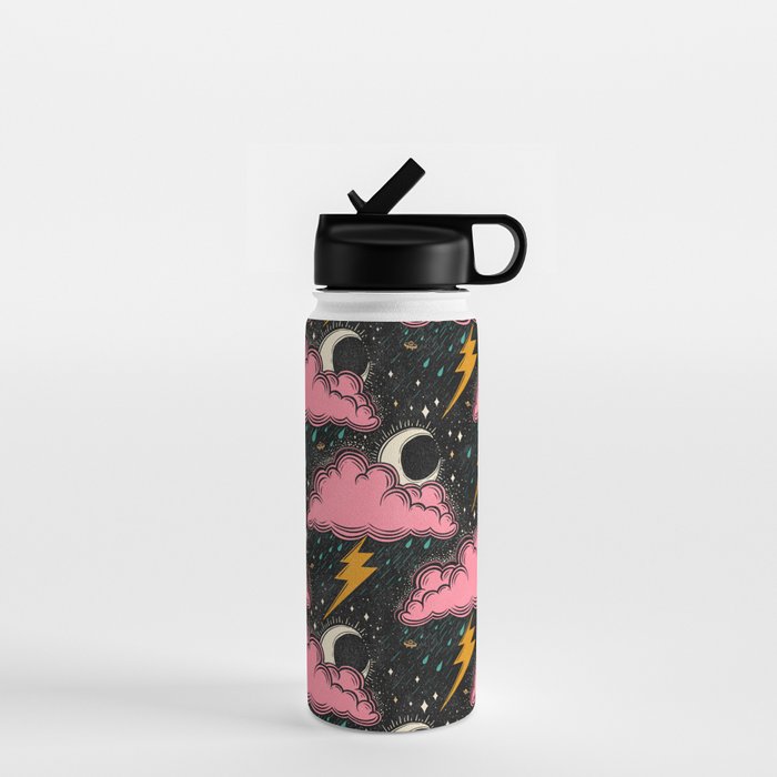 Stormy Night - black & pink Water Bottle Gallery Image 1