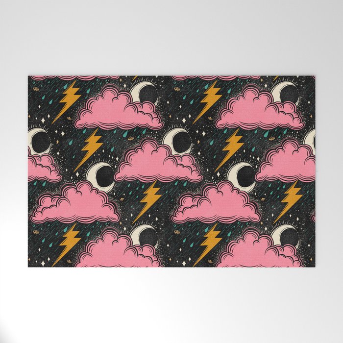 Stormy Night - black & pink Welcome Mat Gallery Image 1