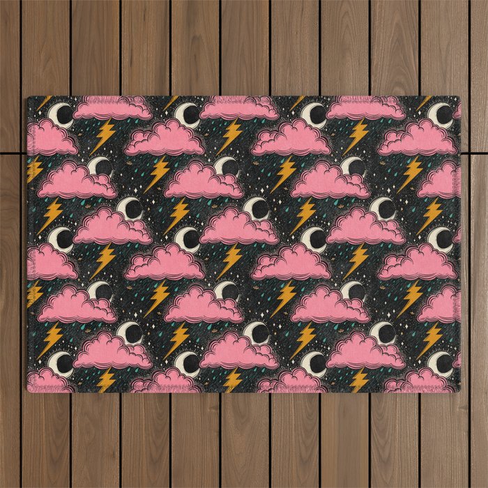 Stormy Night - black & pink Outdoor Rug Gallery Image 1