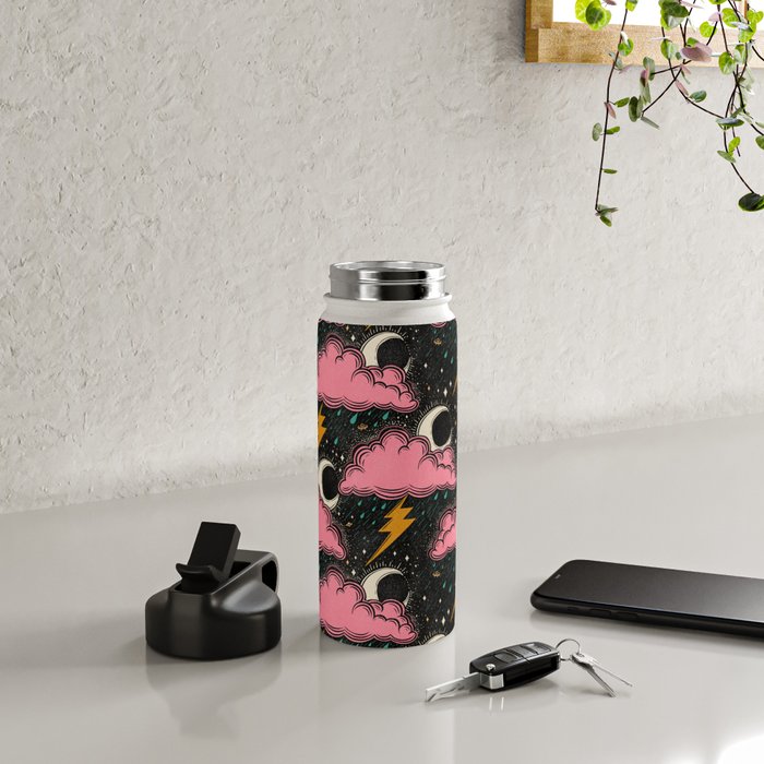 Stormy Night - black & pink Water Bottle Gallery Image 4