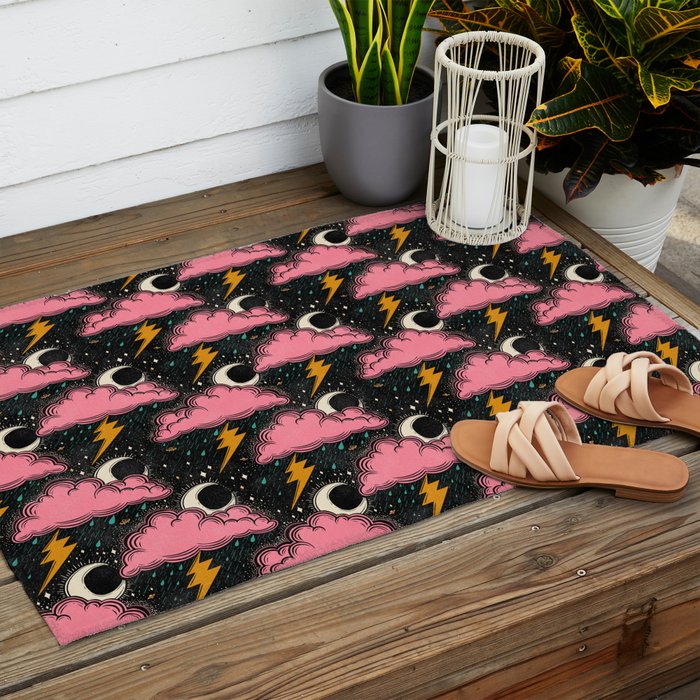 Stormy Night - black & pink Outdoor Rug Gallery Image 2