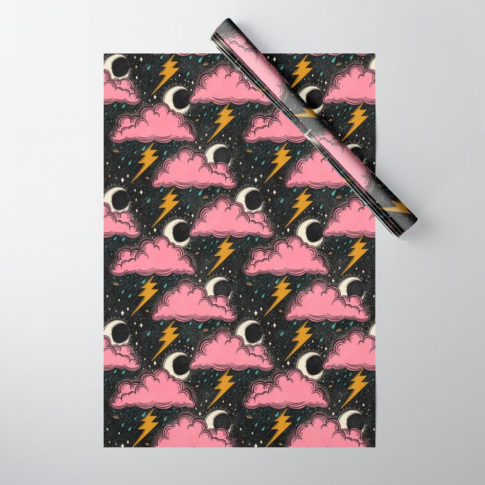 Stormy Night - black & pink Wrapping Paper Gallery Image 1