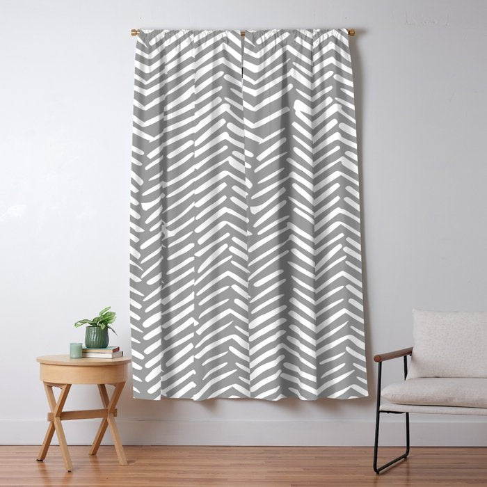 Abstract Herringbone Pattern, Rustic, Gray and White Window Curtain Gallery Image 5