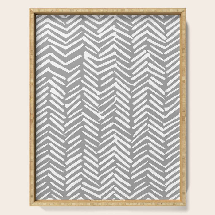Abstract Herringbone Pattern, Rustic, Gray and White Serving Tray Gallery Image 1