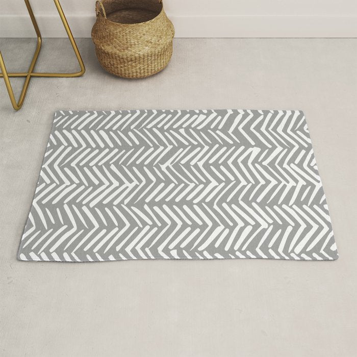 Abstract Herringbone Pattern, Rustic, Gray and White Rug Gallery Image 1