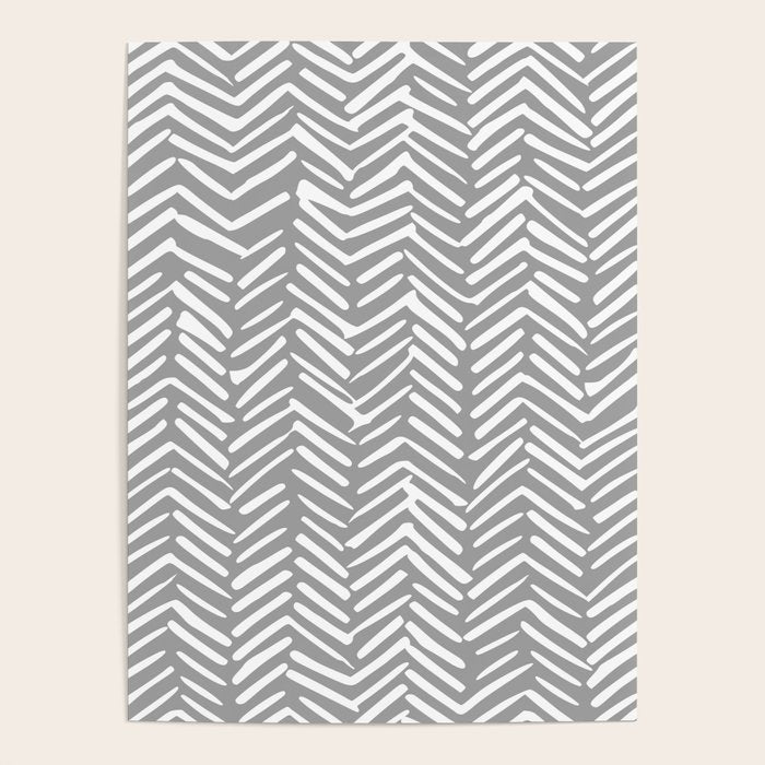 Abstract Herringbone Pattern, Rustic, Gray and White Poster Gallery Image 4