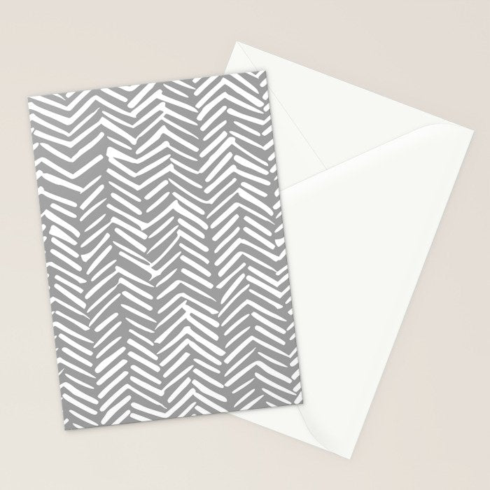 Abstract Herringbone Pattern, Rustic, Gray and White Stationery Card Gallery Image 2