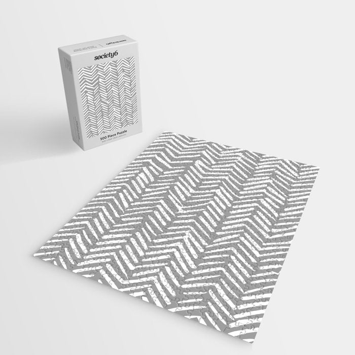 Abstract Herringbone Pattern, Rustic, Gray and White Jigsaw Puzzle Gallery Image 2