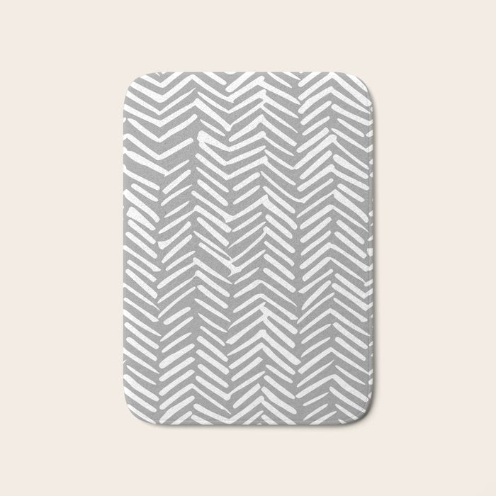 Abstract Herringbone Pattern, Rustic, Gray and White Bath Mat Gallery Image 1