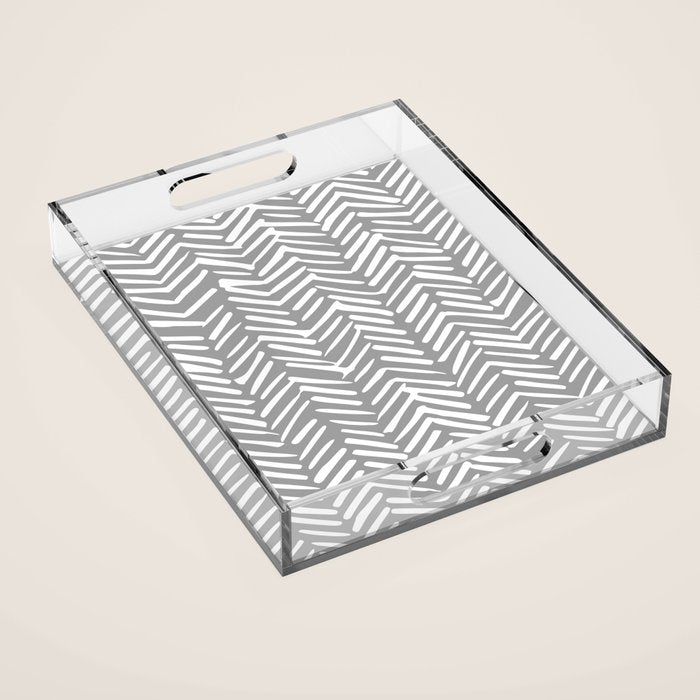 Abstract Herringbone Pattern, Rustic, Gray and White Acrylic Tray Gallery Image 1