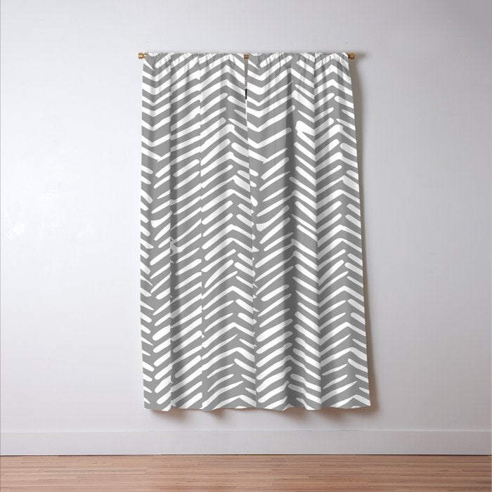 Abstract Herringbone Pattern, Rustic, Gray and White Window Curtain Gallery Image 3
