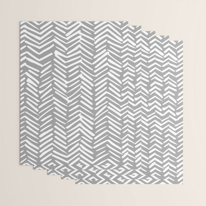 Abstract Herringbone Pattern, Rustic, Gray and White Wrapping Paper Gallery Image 3