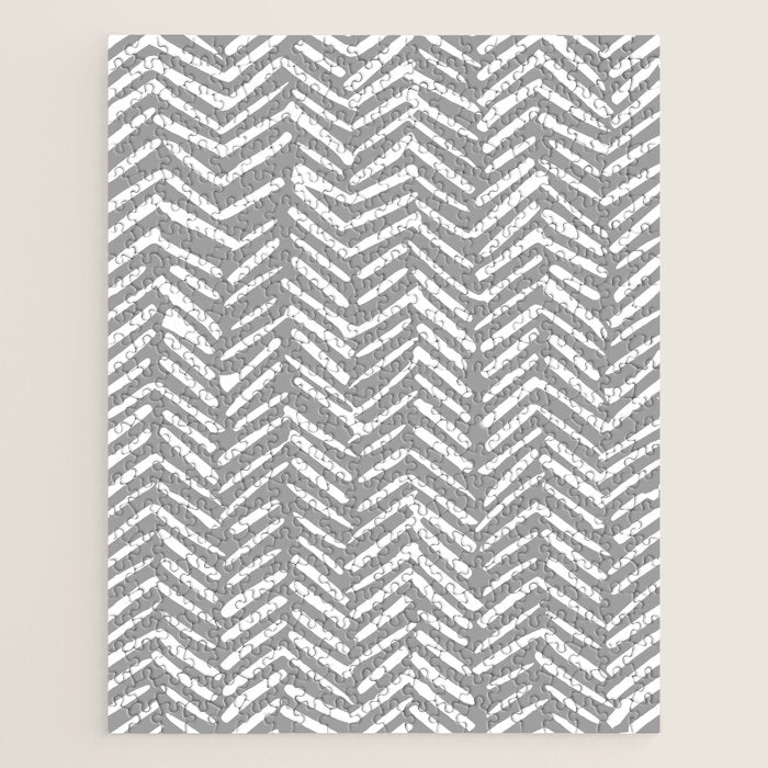 Abstract Herringbone Pattern, Rustic, Gray and White Jigsaw Puzzle Gallery Image 1