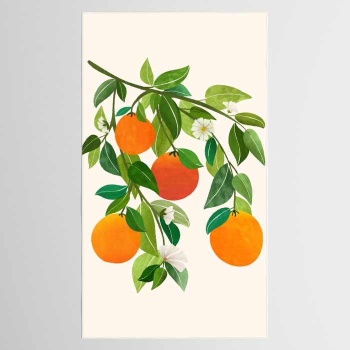 Oranges and Blossoms Tropical Fruit Painting Tablecloth Gallery Image 2