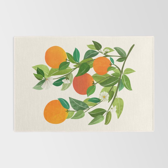 Oranges and Blossoms Tropical Fruit Painting Rug Gallery Image 2