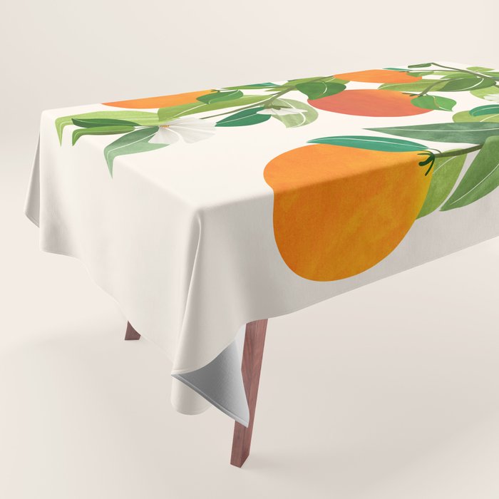 Oranges and Blossoms Tropical Fruit Painting Tablecloth Gallery Image 1