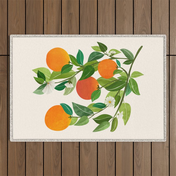 Oranges and Blossoms Tropical Fruit Painting Outdoor Rug Gallery Image 1