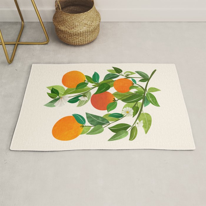 Oranges and Blossoms Tropical Fruit Painting Rug Gallery Image 1