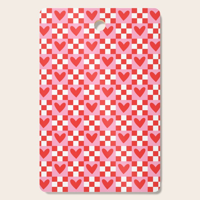 Red love heart checkered pattern Cutting Board Gallery Image 1