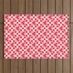 Red love heart checkered pattern Outdoor Rug Gallery Image 1