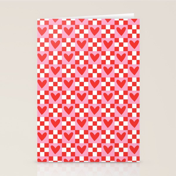 Red love heart checkered pattern Stationery Card Gallery Image 2