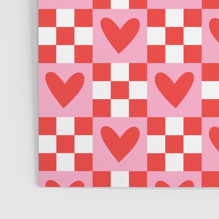 Red love heart checkered pattern Poster Gallery Image 3