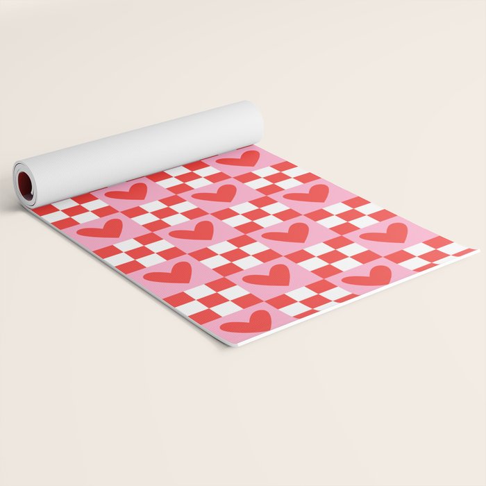 Red love heart checkered pattern Yoga Mat Gallery Image 2