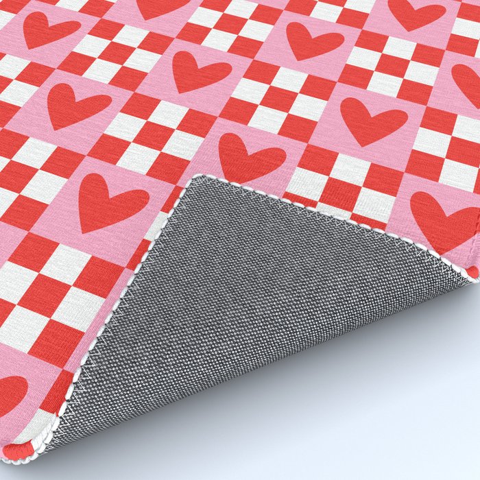 Red love heart checkered pattern Rug Gallery Image 4