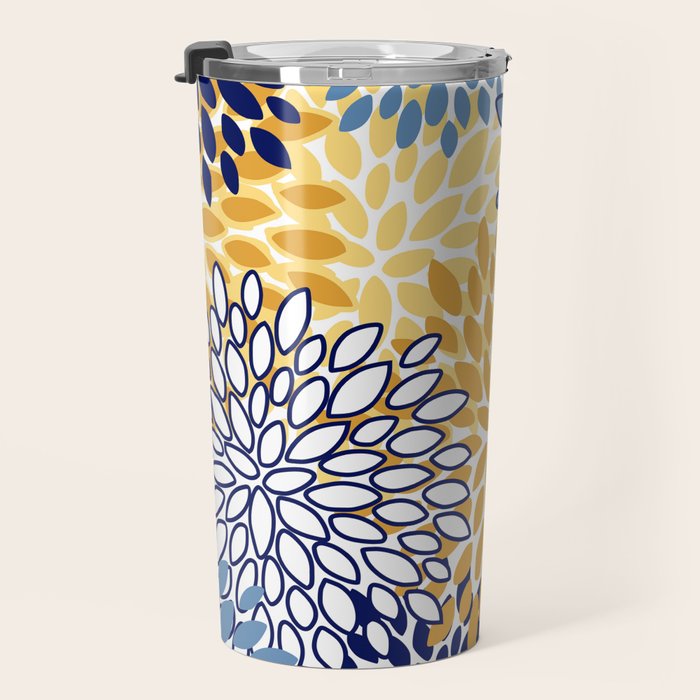 Floral Blooms, Yellow and Blue Flowers Travel Mug Gallery Image 3