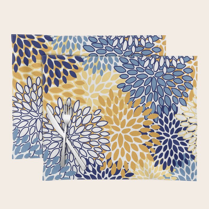 Floral Blooms, Yellow and Blue Flowers Placemat Gallery Image 1
