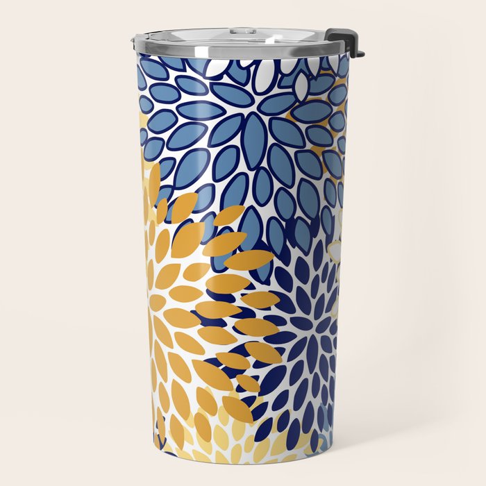 Floral Blooms, Yellow and Blue Flowers Travel Mug Gallery Image 2