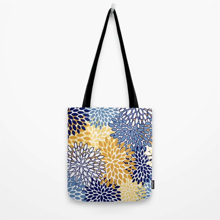 Floral Blooms, Yellow and Blue Flowers Tote Bag Gallery Image 2