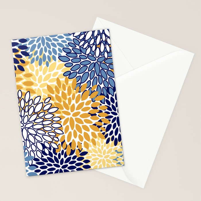 Floral Blooms, Yellow and Blue Flowers Stationery Card Gallery Image 2