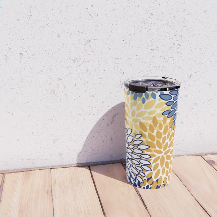 Floral Blooms, Yellow and Blue Flowers Travel Mug Gallery Image 4