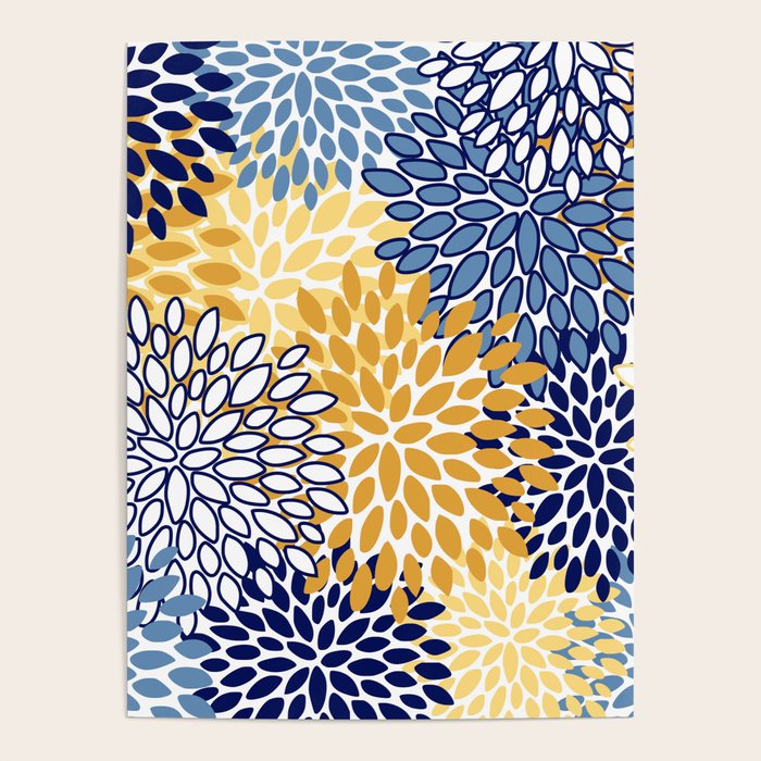 Floral Blooms, Yellow and Blue Flowers Poster Gallery Image 4