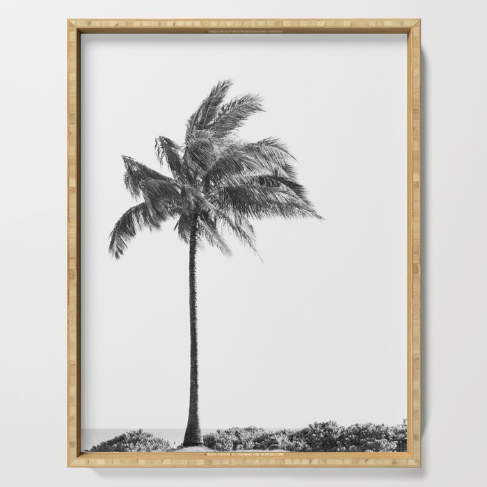 Maui Palm Tree - Black and White Photography Serving Tray Gallery Image 1