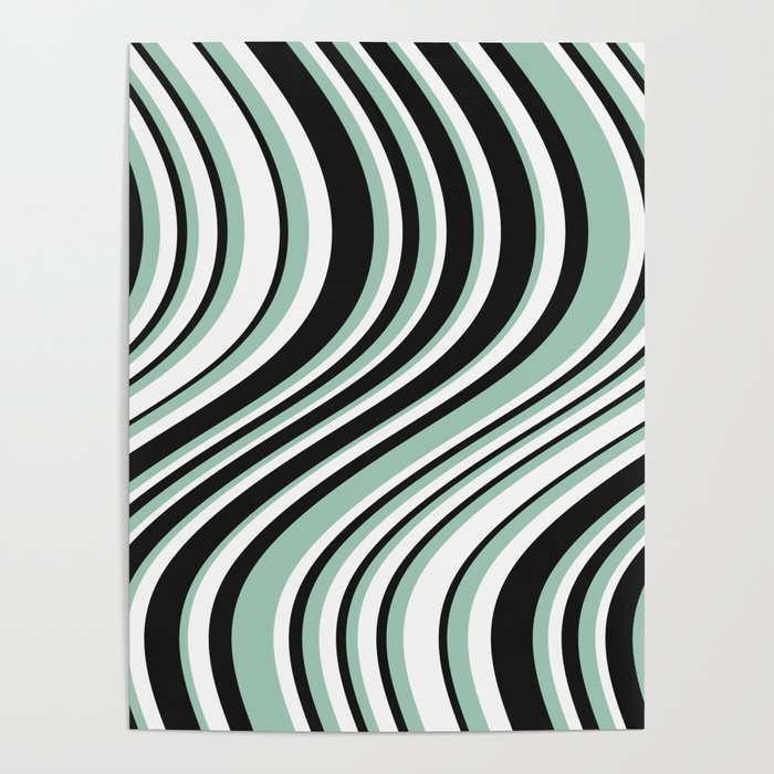 Wavy Stripes XII - Mint, Black and White Poster Gallery Image 4
