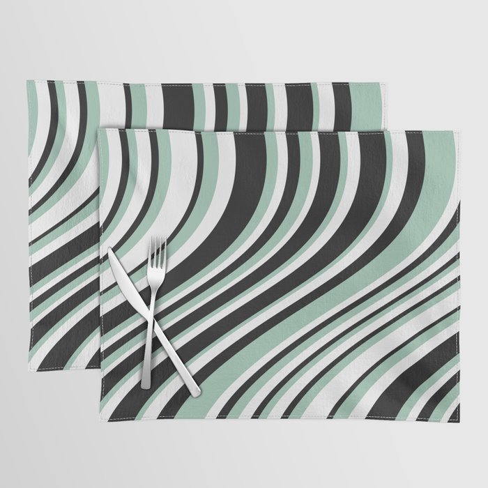 Wavy Stripes XII - Mint, Black and White Placemat Gallery Image 1