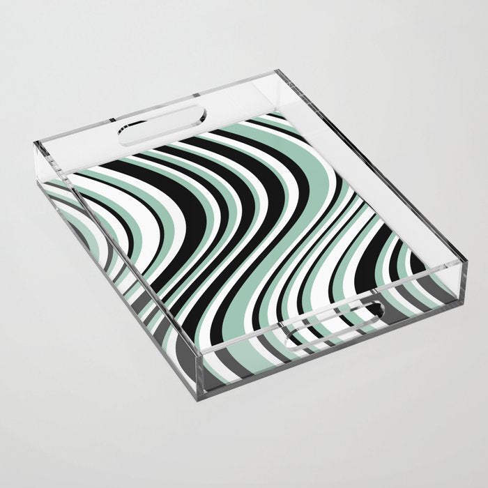 Wavy Stripes XII - Mint, Black and White Acrylic Tray Gallery Image 1