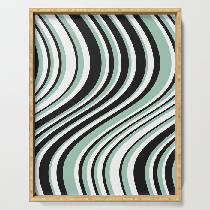 Wavy Stripes XII - Mint, Black and White Serving Tray Gallery Image 1