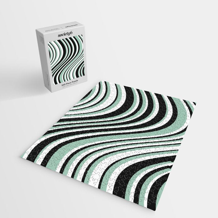 Wavy Stripes XII - Mint, Black and White Jigsaw Puzzle Gallery Image 2