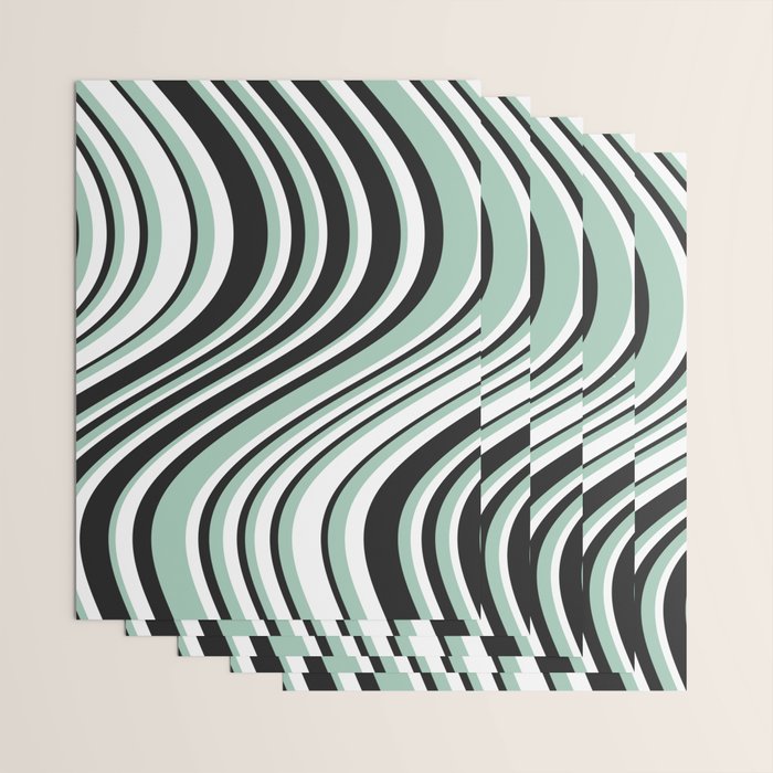 Wavy Stripes XII - Mint, Black and White Wrapping Paper Gallery Image 3